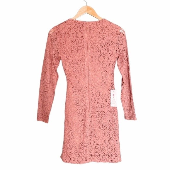 NWT Bardot Dress Isla Long Sleeve Lace Ruched Mini Copper Rose Size Small NEW - Picture 7 of 14